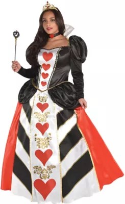Womens Red Queen of Hearts Costume Plus Size Dress Tiara Alice in