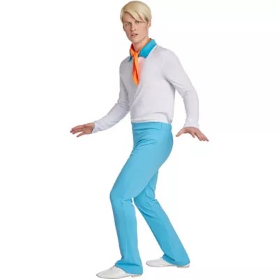 ScoobyDoo Fred Costume Adult Standard Size Shirt Blue Pants Orange