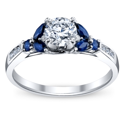 14K White Gold Diamond and Sapphire Engagement Ring 5/8 Carat Total Weight