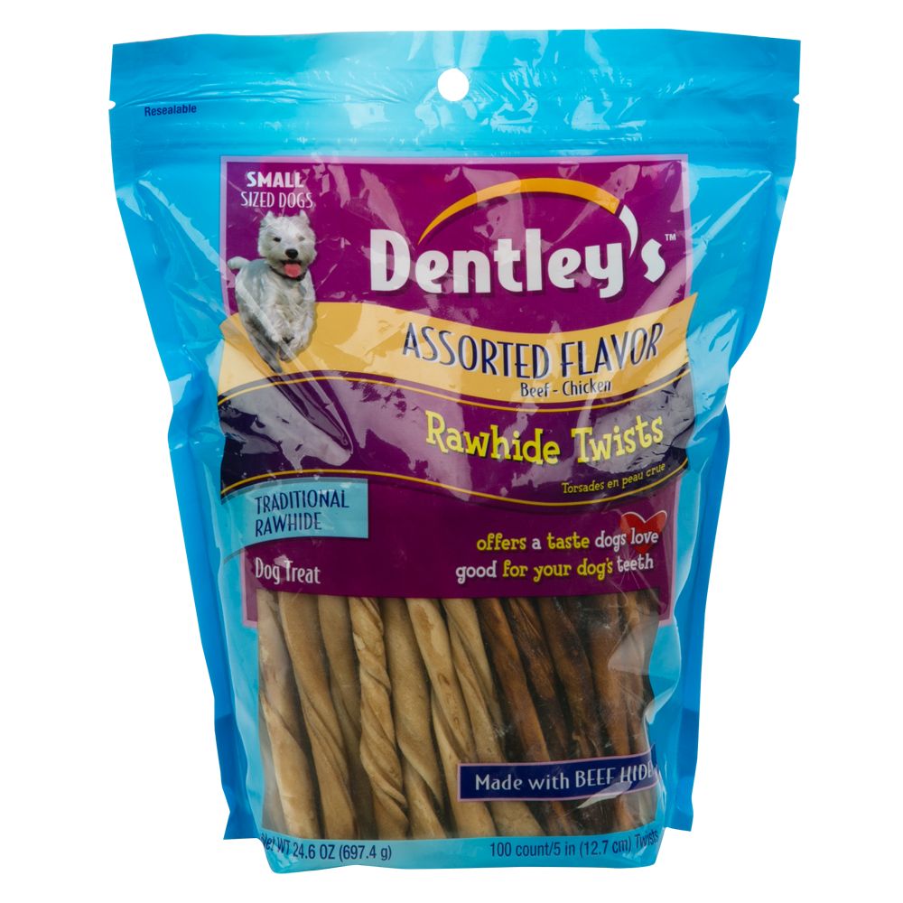 Dentley S Rawhide Twists Dog Treats Size 100 Count