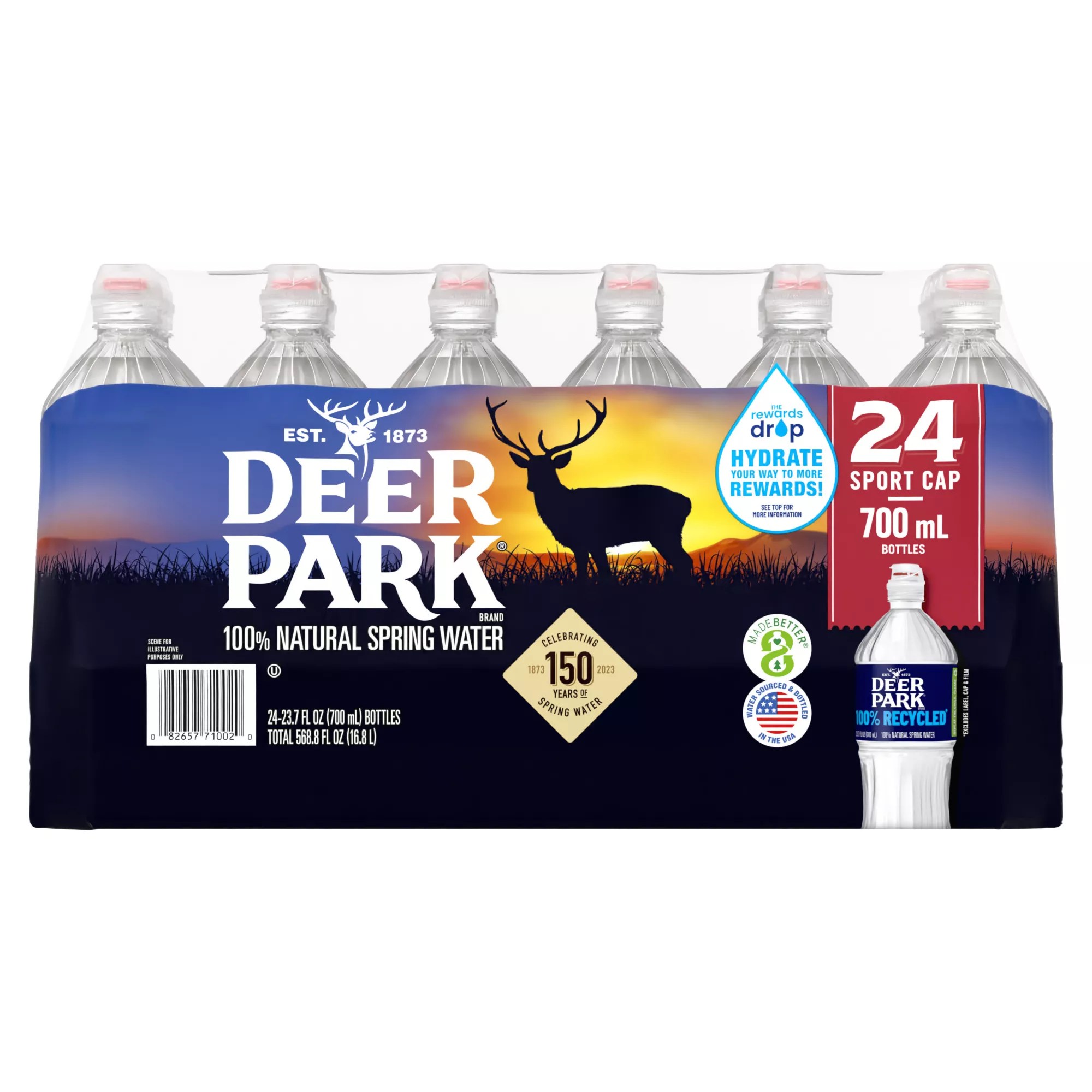 Deer Park 100 Natural Spring Water with Sports Cap, 24 pk./23.7 oz
