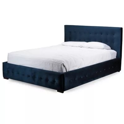 Baxton Studio King Morgan Velvet Platform Bed in Blue - Bed Bath & Beyond