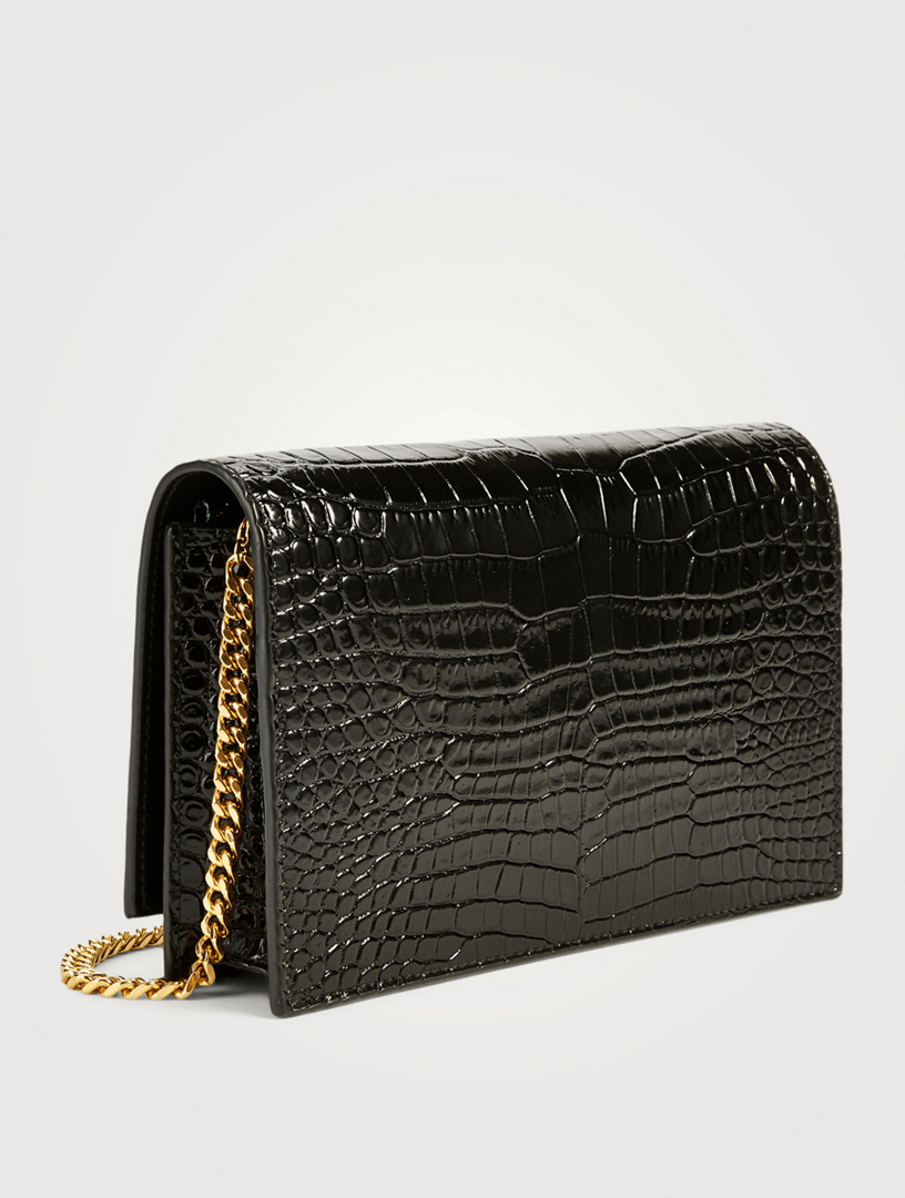 SAINT LAURENT Kate YSL Monogram CrocEmbossed Leather Chain Wallet Bag