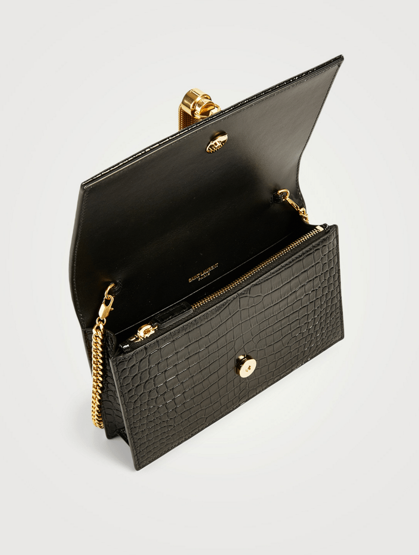SAINT LAURENT Kate YSL Monogram CrocEmbossed Shiny Leather Chain