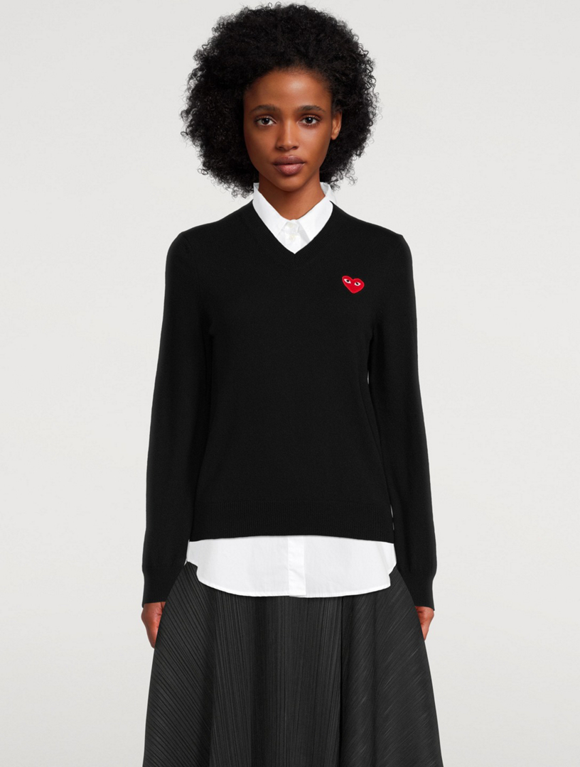 COMME DES GARÇONS PLAY Wool Heart VNeck Sweater Holt Renfrew Canada