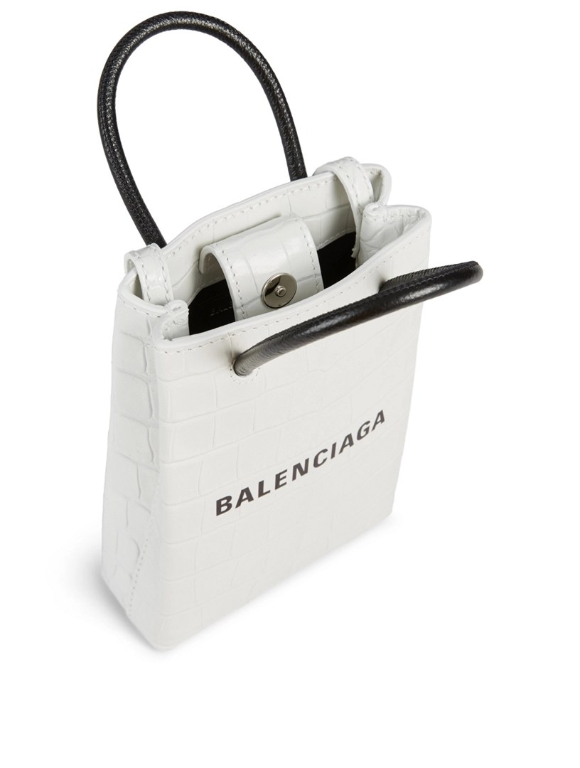 BALENCIAGA Shopping CrocEmbossed Leather Phone Holder Bag Holt