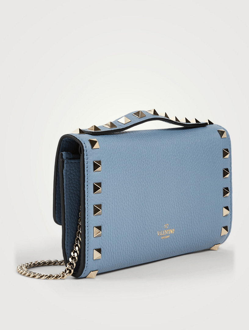 VALENTINO GARAVANI Rockstud Leather Top Handle Crossbody Wallet Chain