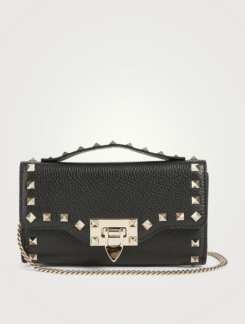 VALENTINO GARAVANI Rockstud Leather Top Handle Crossbody Wallet Chain