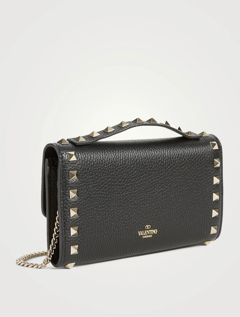 VALENTINO GARAVANI Rockstud Leather Top Handle Crossbody Wallet Chain