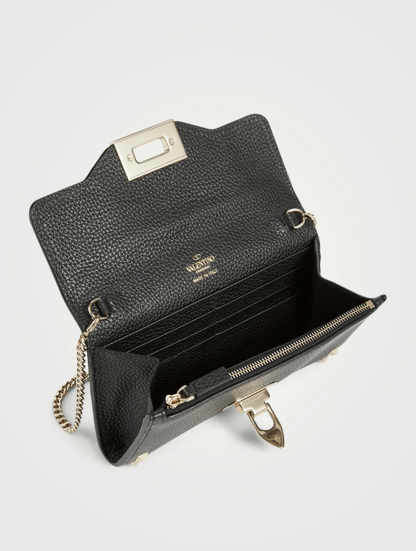 VALENTINO GARAVANI Rockstud Leather Top Handle Crossbody Wallet Chain