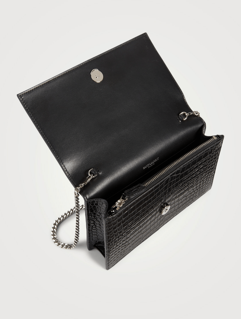SAINT LAURENT Kate YSL Monogram CrocEmbossed Leather Crossbody Chain