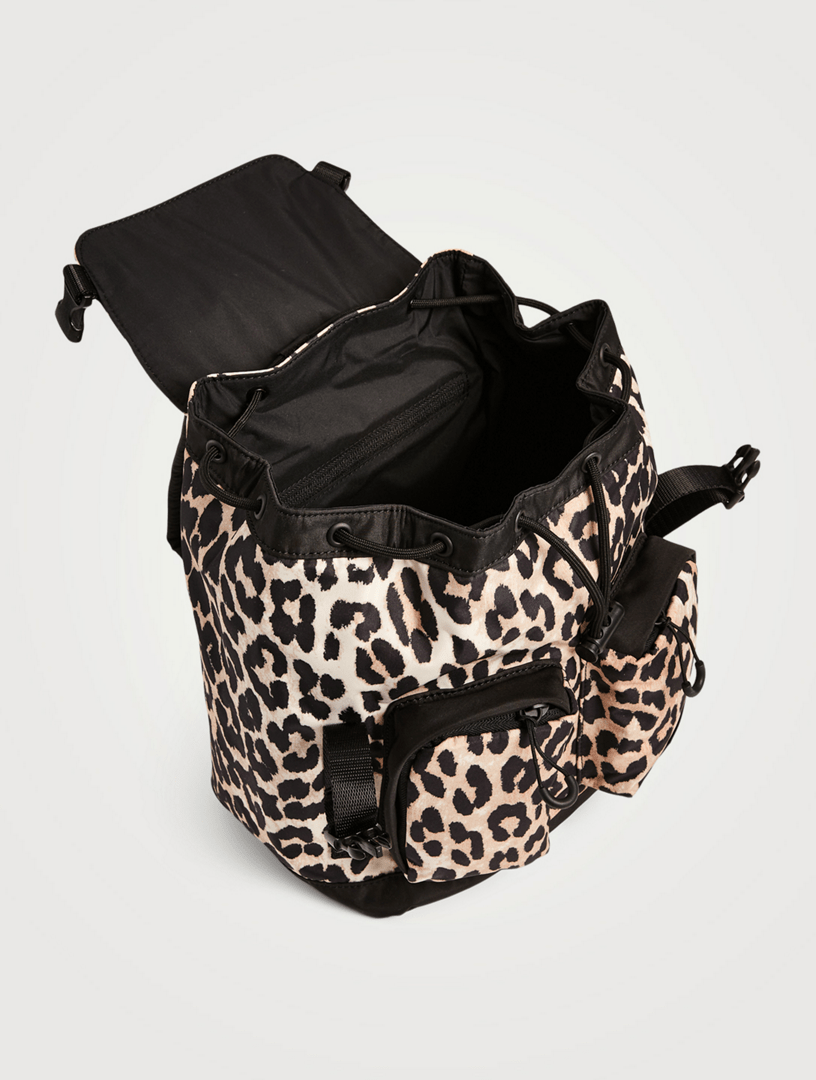 GANNI Small Recycled Tech Fabric Backpack In Leopard Print Holt