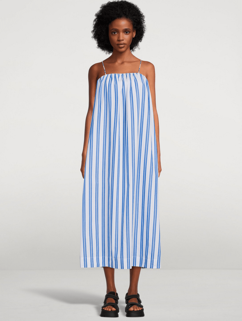 GANNI Cotton Strapless Midi Dress In Striped Print Holt Renfrew Canada
