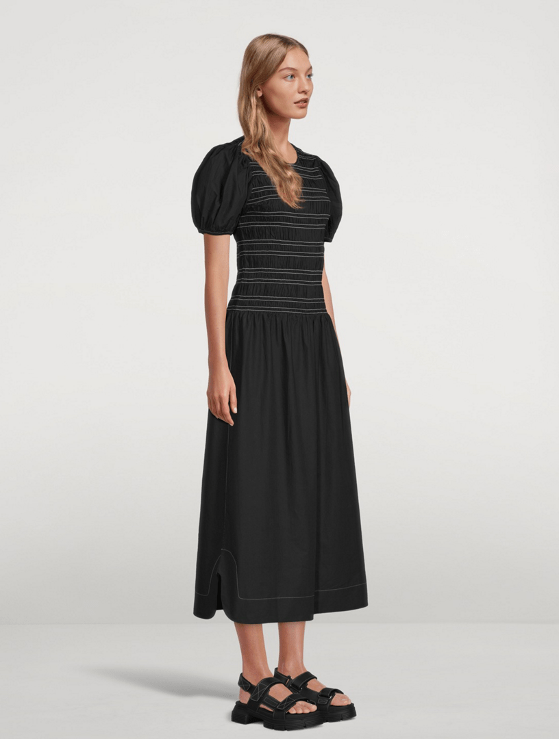GANNI PuffSleeve Smocked Organic Cotton Midi Dress Holt Renfrew Canada
