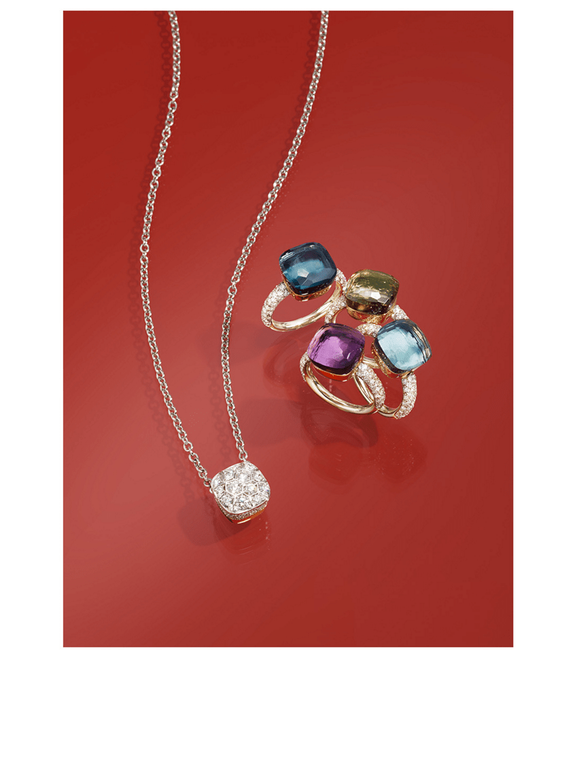 POMELLATO Classic Nudo 18K White And Rose Gold Ring With Amethyst And