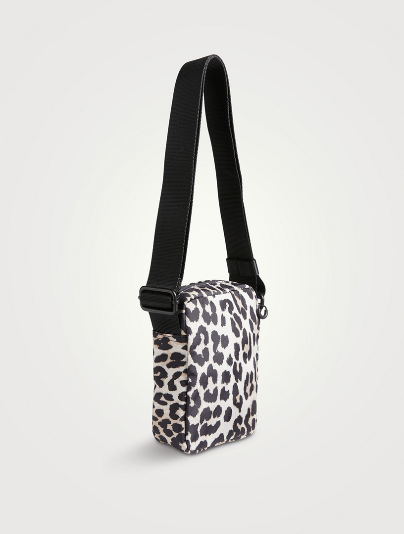 GANNI Festival Recycled Tech Fabric Crossbody Bag In Leopard Print