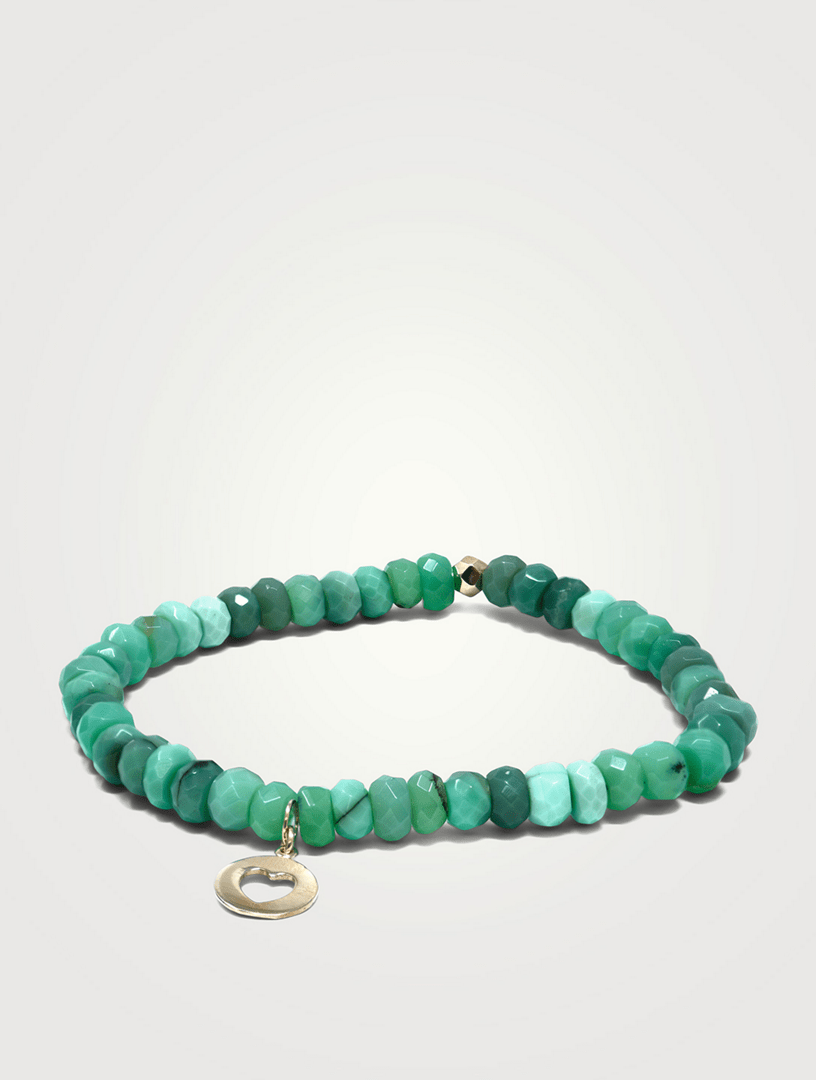 ANZIE Bohème 14K Gold Heart Charm Beaded Chrysoprase Bracelet Holt