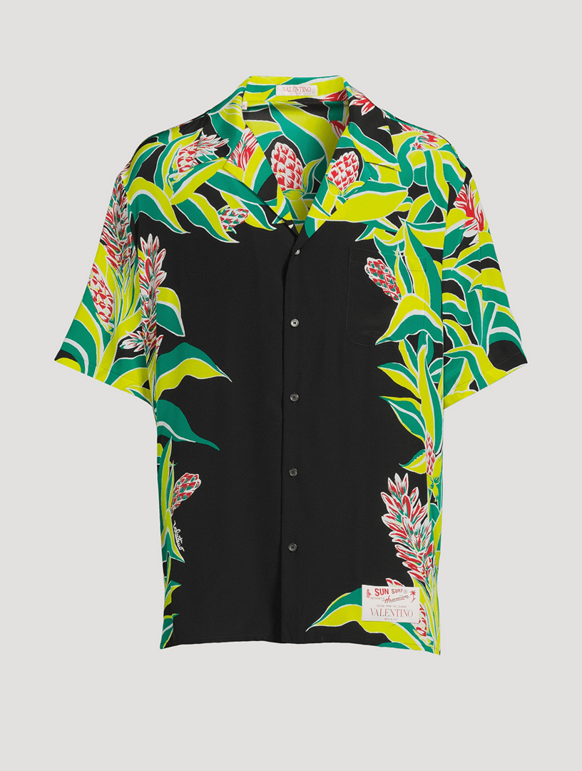 VALENTINO Silk Bowling Shirt In Volcano Print Holt Renfrew
