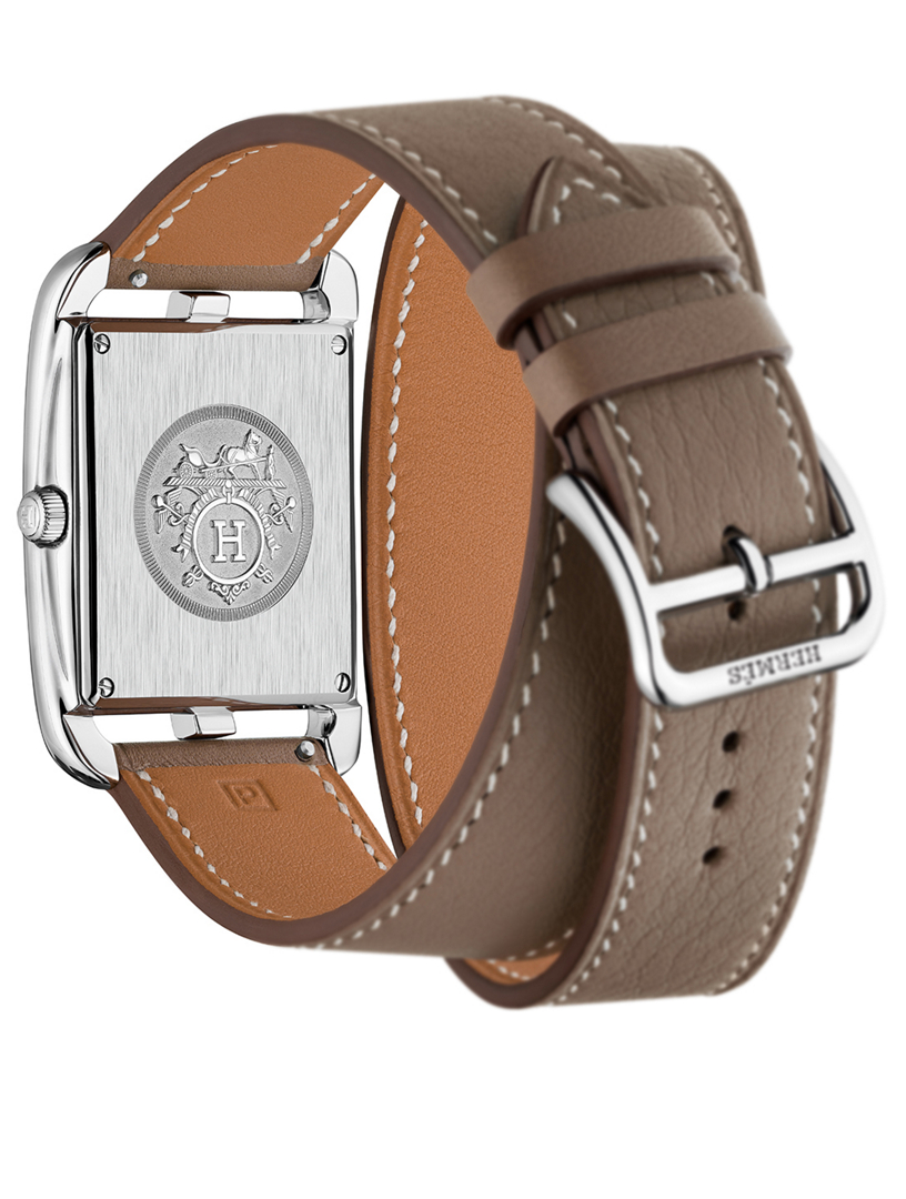HERMÈS Large Cape Cod Stainless Steel Leather Wrap Strap Watch Holt