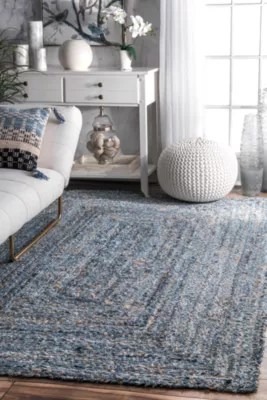 nuLoom Hand Braided Otelia Denim And Jute Rectangular Rug, Color Denim