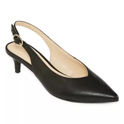 Liz Claiborne Womens Quebec Buckle Pointed Toe Kitten Heel Pumps JCPenney