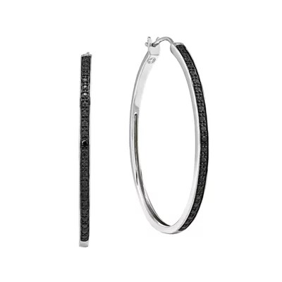 ColorEnhanced Black DiamondAccent Sterling Silver Large Hoop Earrings