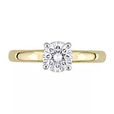 Womens Lab Created White Moissanite 14K Two Tone Gold Solitaire