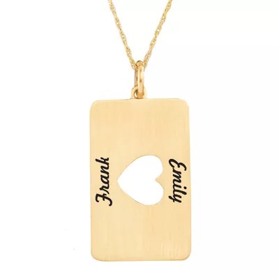 Personalized 14K Yellow Gold Rectangular Cutout Heart with Names