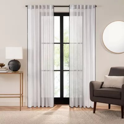Fieldcrest Luxury Linen Border Stripe Sheer Rod Pocket Back Tab Single