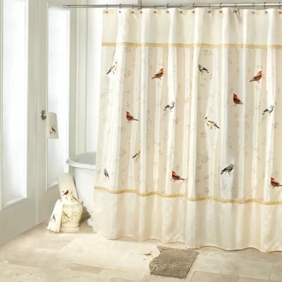 Avanti Gilded Birds Shower Curtain, Color White
