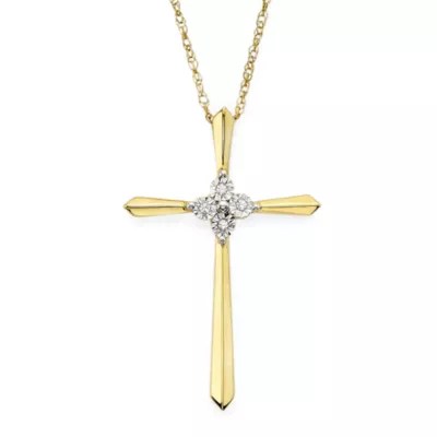 DiamondAccent 10K Yellow Gold Cross Pendant Necklace JCPenney