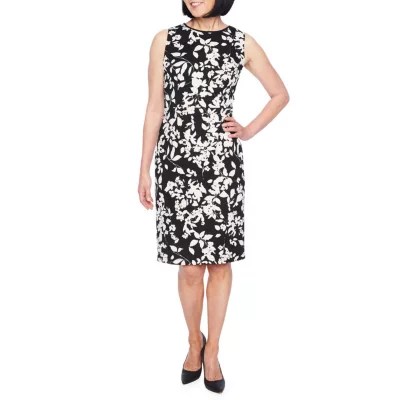 Liz Claiborne Sleeveless Midi Sheath Dress, Color Black White Floral
