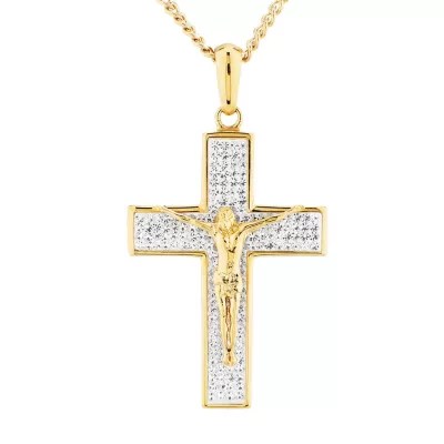Mens 2 3/4 CT. T.W. White Crystal Gold Ion Plated Stainless Steel Cross