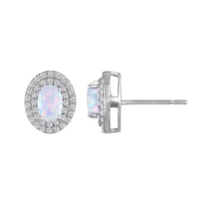 LabCreated Opal & LabCreate White Sapphire Double Halo Sterling