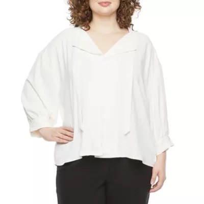 Worthington Plus Womens V Neck 3/4 Sleeve Blouse JCPenney