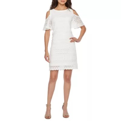 Ronni Nicole Short Sleeve Cold Shoulder Circle Lace Sheath