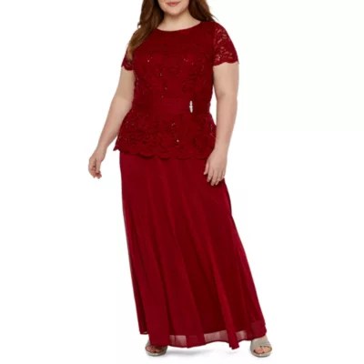 Onyx Short Sleeve Lace Embellished Evening GownPlus JCPenney