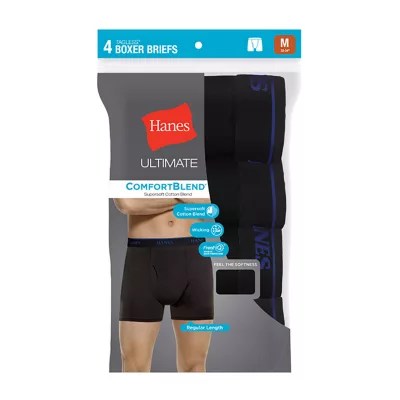 Hanes Ultimate Comfort Blend Mens 4 Pack Boxer Briefs, Color Blk Gry