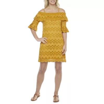 Vivi By Violet Weekend 3/4 Sleeve Shift Dress, Color Mustard JCPenney