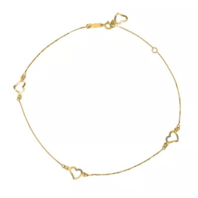 14K Gold 9 Inch Solid Heart Ankle Bracelet JCPenney