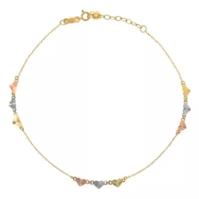 14K TriColor Gold 9 Inch Solid Heart Ankle Bracelet JCPenney