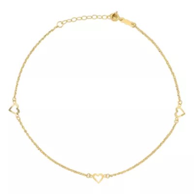14K Gold 10 Inch Solid Heart Ankle Bracelet JCPenney