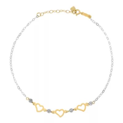 14K Two Tone Gold 9 Inch Solid Link Heart Ankle Bracelet JCPenney