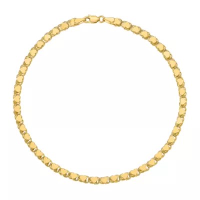 14K Gold 10 Inch Solid Heart Ankle Bracelet