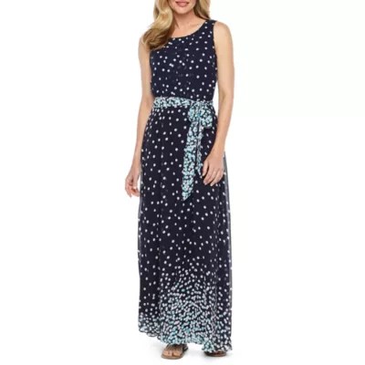 R & K Originals Sleeveless Dots Maxi Dress, Color Navy Multi JCPenney