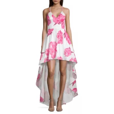 B. Darlin Sleeveless HighLow Party DressJuniors, Color Ivory Fuschia