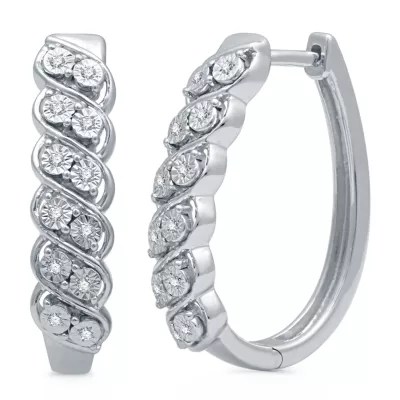 1/10 CT. T.W. Genuine Diamond Sterling Silver 23.2mm Hoop Earrings