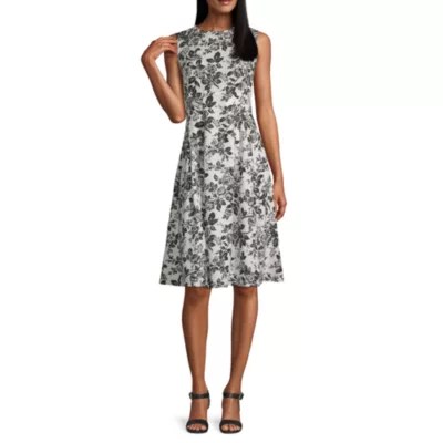 Ivy & Blue Sleeveless Floral Fit & Flare Dress, Color White Black