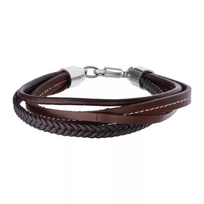 Inox® Jewelry Mens Stainless Steel & Leather Layered Bracelet JCPenney