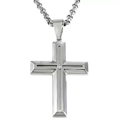 Mens Stainless Steel DiamondAccent Cross Pendant NecklaceJCPenney